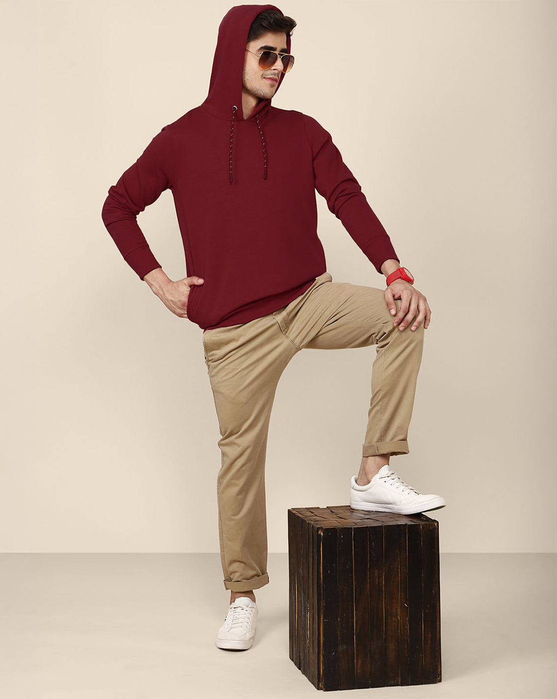 Men Red Regular Fit Hoodie