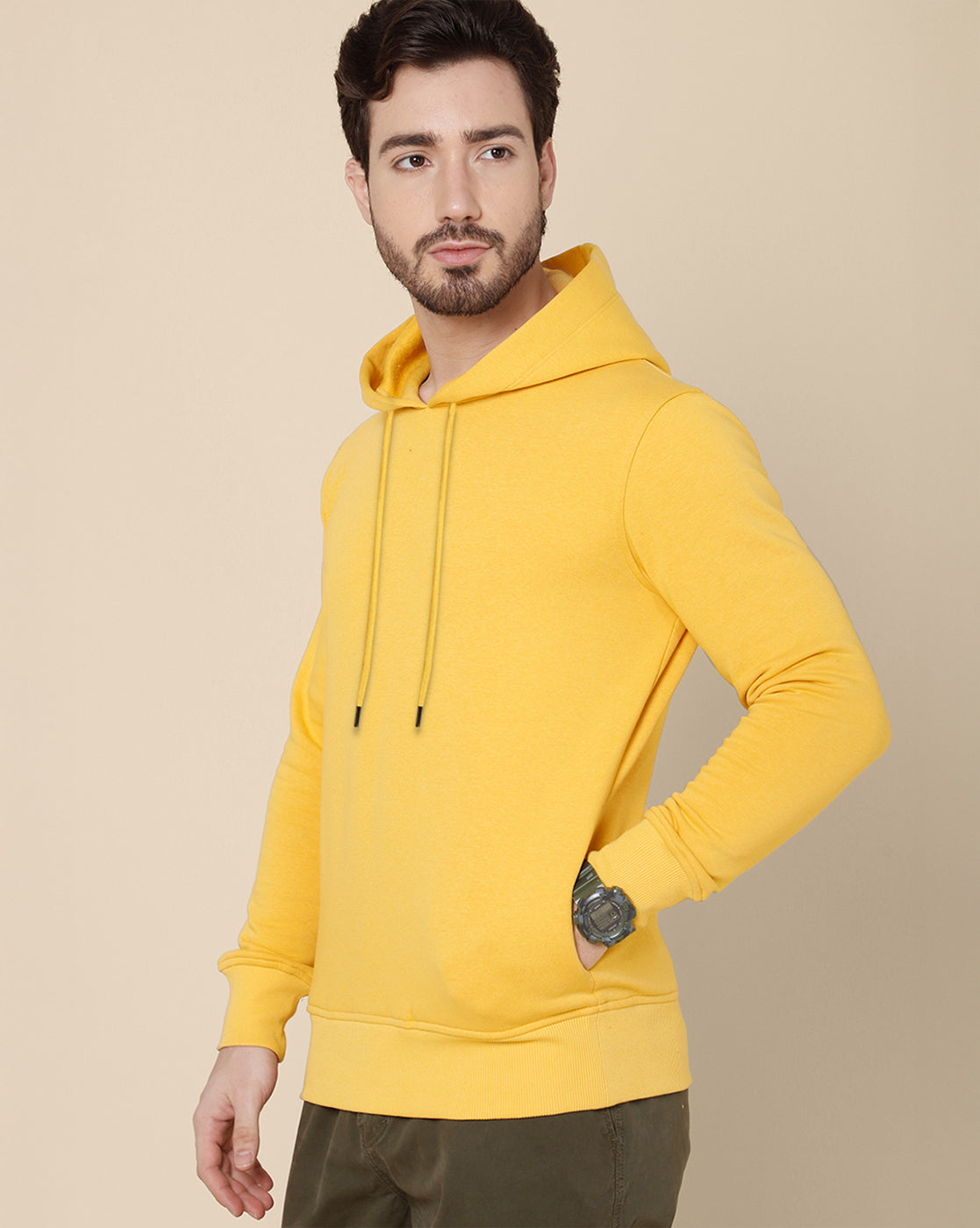 Men Yellow Regular Fit Hoodie