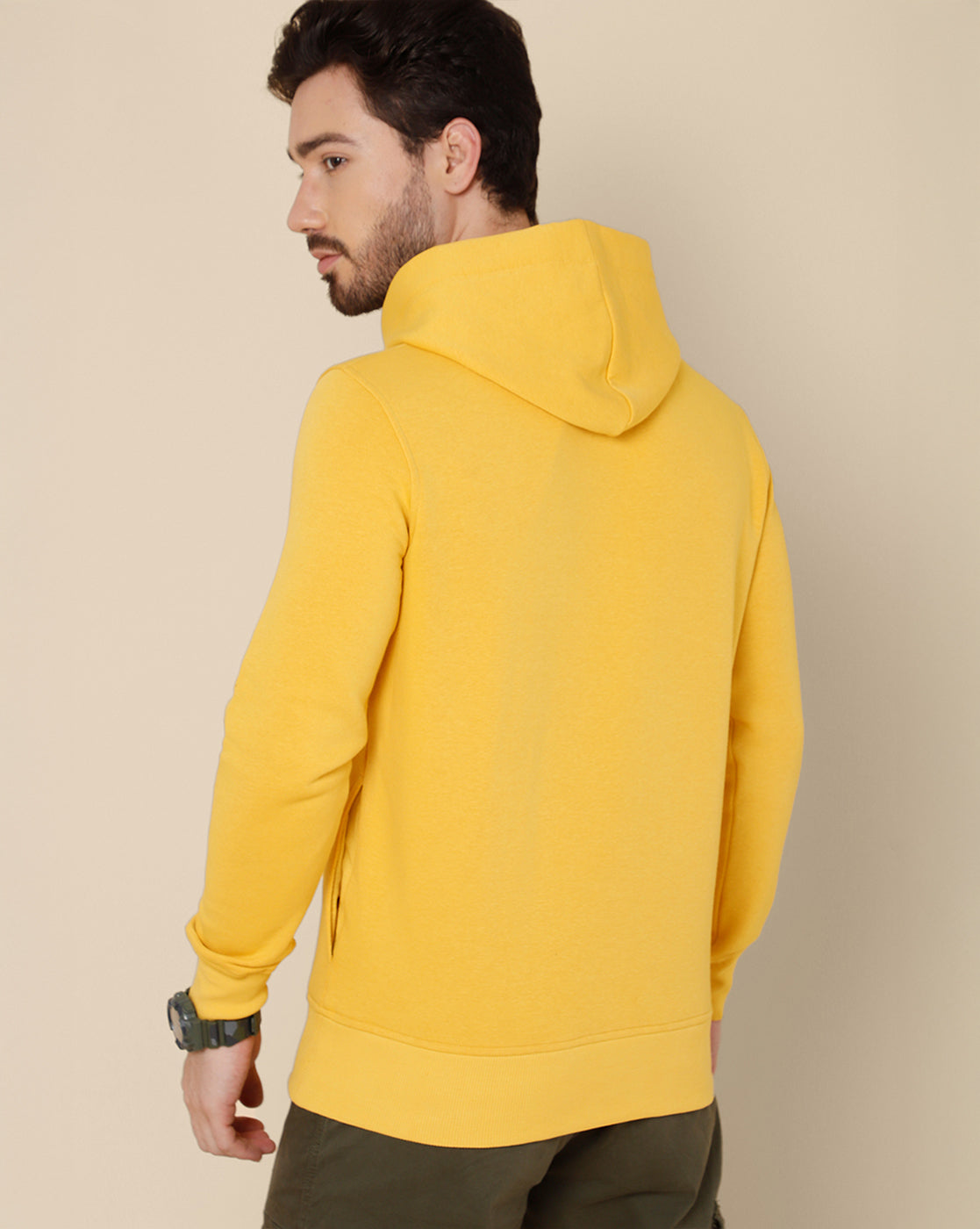 Men Yellow Regular Fit Hoodie