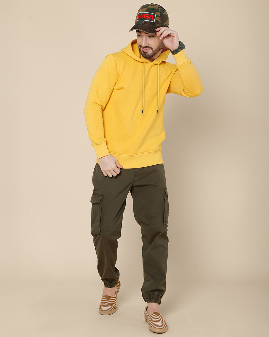 Men Yellow Regular Fit Hoodie