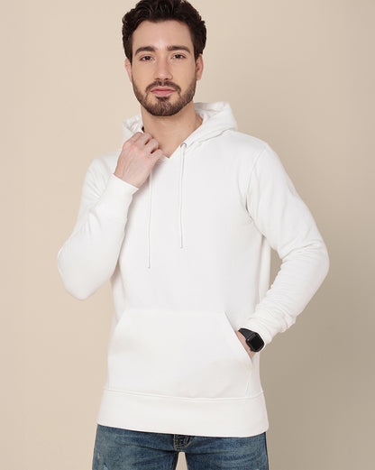 Men Off White Regular Fit Hoodie