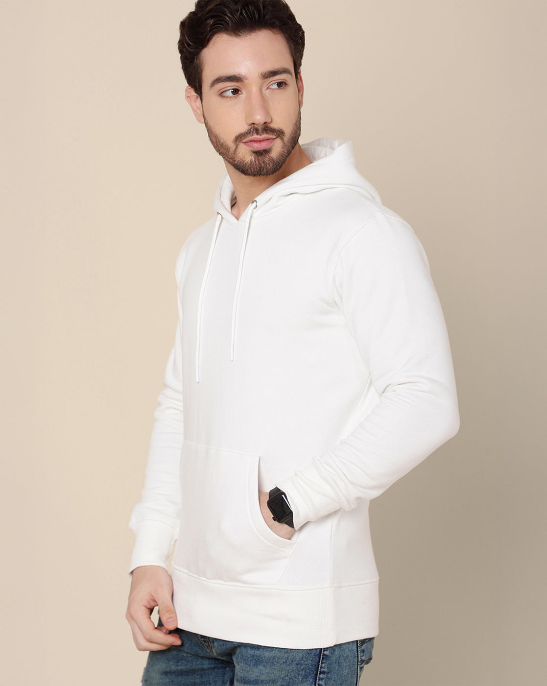 Men Off White Regular Fit Hoodie