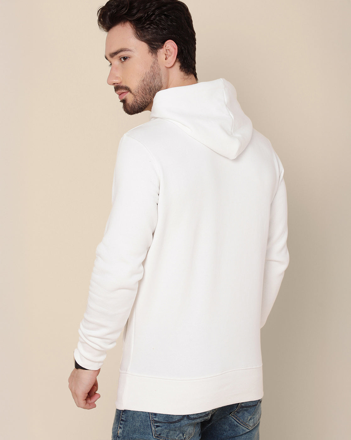 Men Off White Regular Fit Hoodie