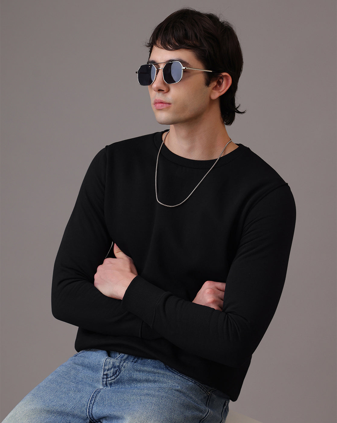 Men Black Regular Fit Sweatshirt