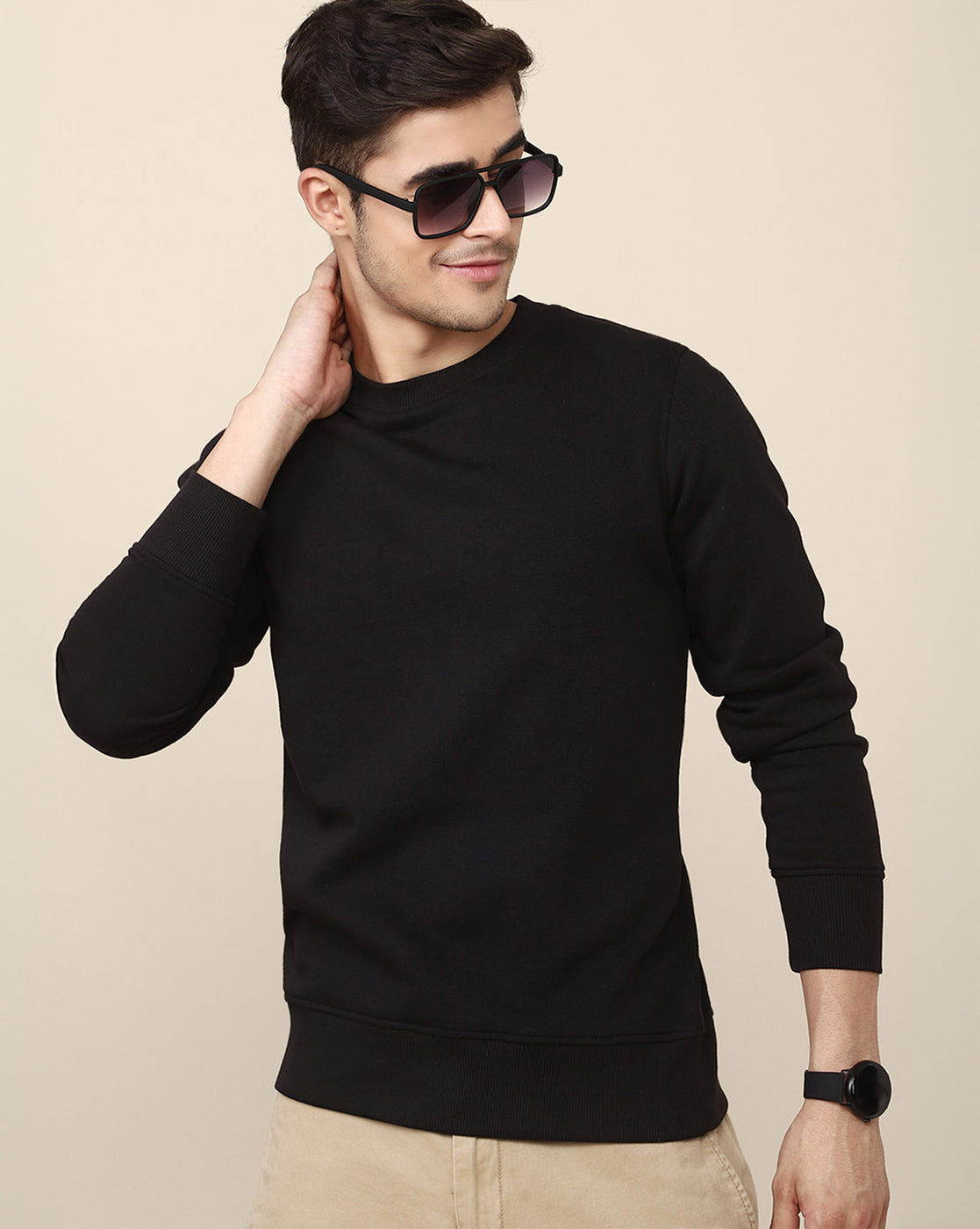 Men Black Regular Fit Sweatshirt