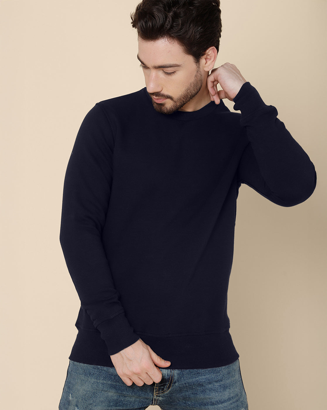 Men Navy Blue Regular Fit Sweatshirt