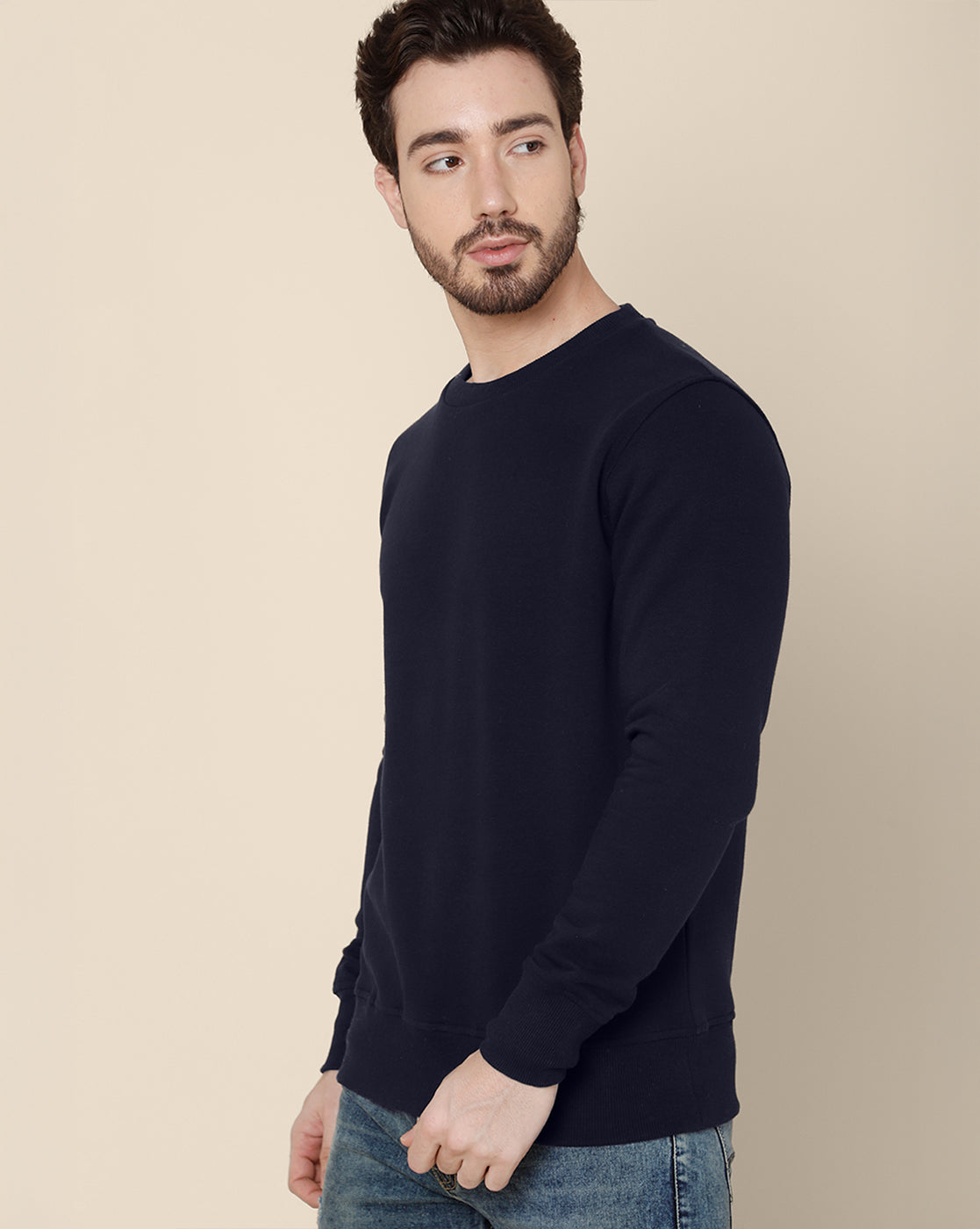 Men Navy Blue Regular Fit Sweatshirt