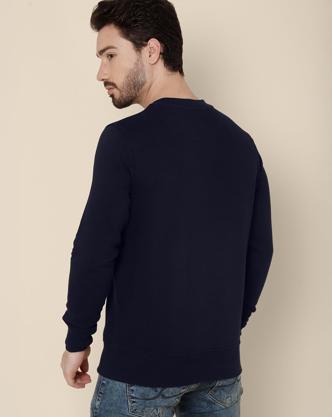 Men Navy Blue Regular Fit Sweatshirt