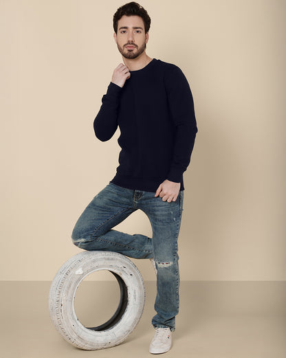Men Navy Blue Regular Fit Sweatshirt