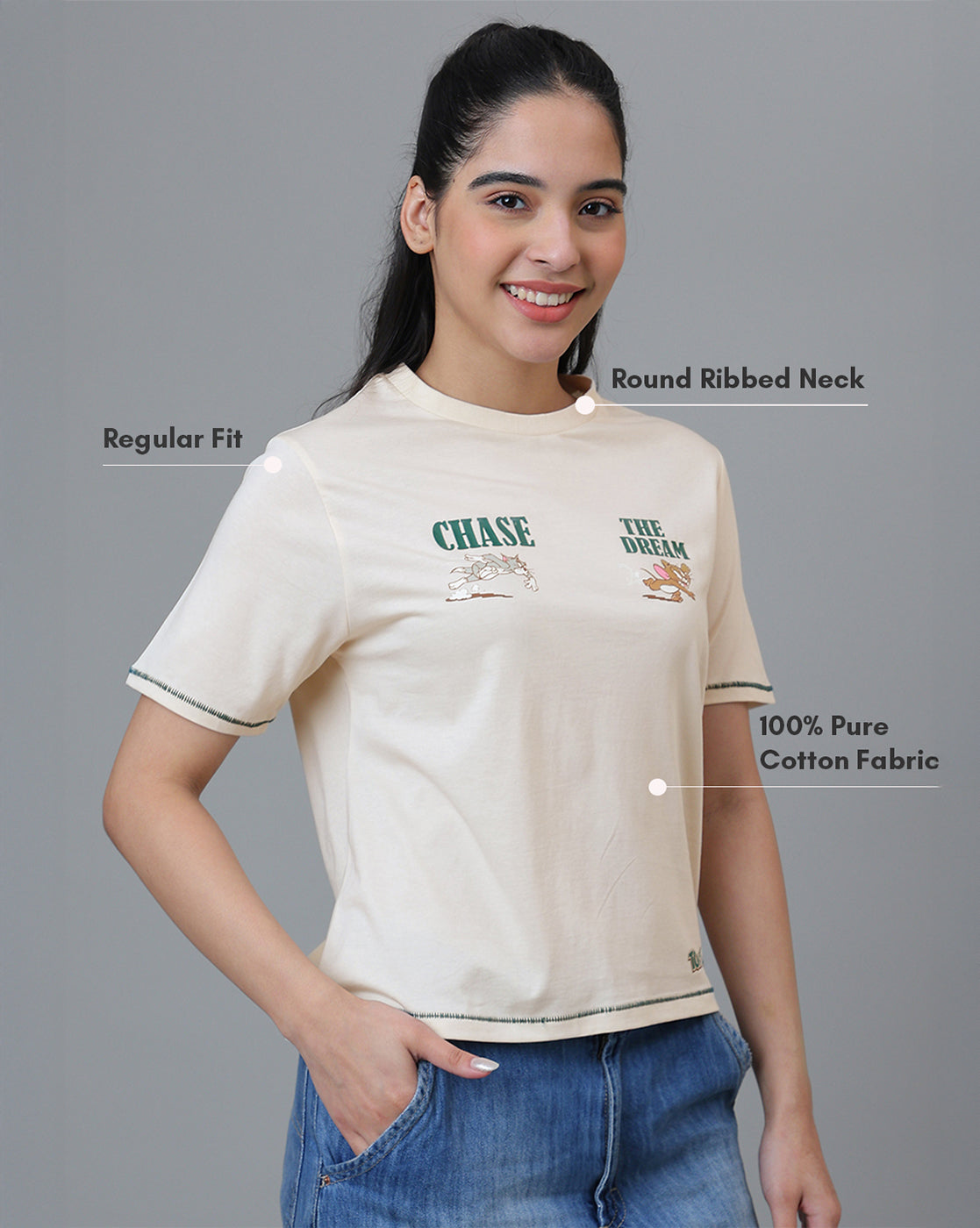 Tom & Jerry Printed Regular Fit Tshirt For Women