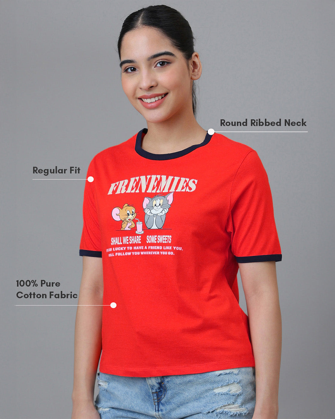 Tom & Jerry Printed Regular Fit Tshirt For Women