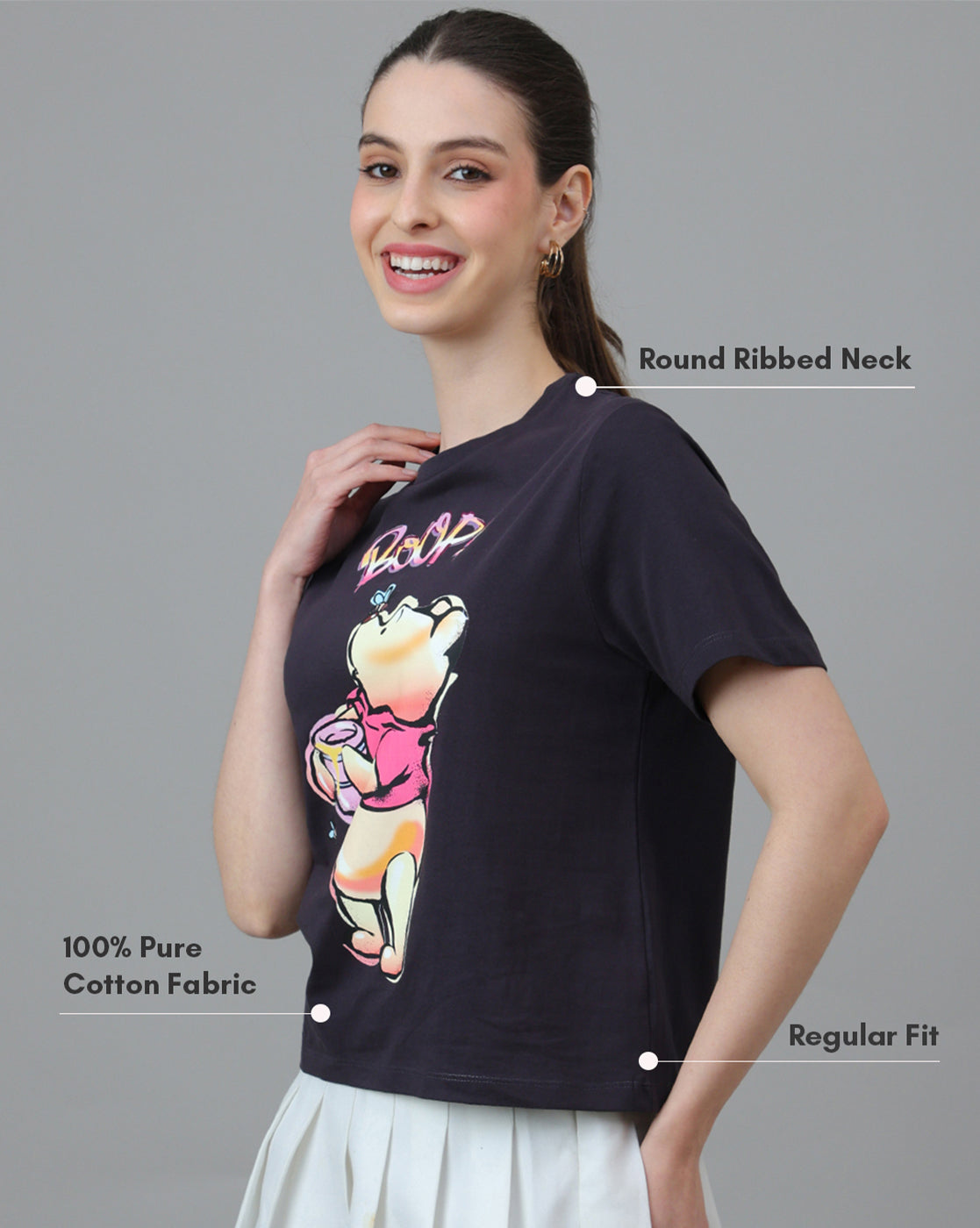 Winnie The Pooh Printed Regular Fit Tshirt For Women