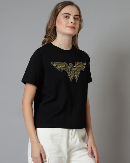 Wonder Woman Rhinestones Regular Fit Tshirt  Women